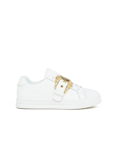 Versace Jeans Couture Low-top Leather Sneakers With Buckle Detail In White