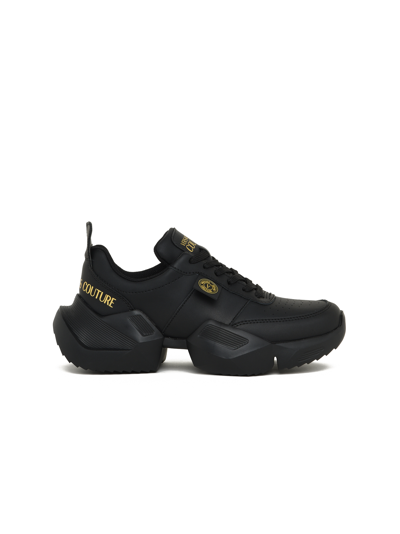 Versace Jeans Couture Leather Running Sneakers With Oversized Outsole In Black