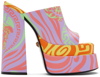 Versace Medusa Music Print 165mm Platform Sandals In Coral Neon Orange