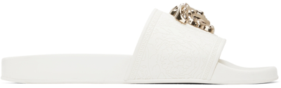 Versace Medusa Plaque Flat Slides In White