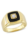 Delmar Black Onyx & Created White Sapphire Ring In Multi
