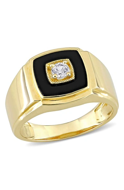 Delmar Black Onyx & Created White Sapphire Ring In Multi