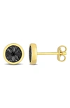 Delmar Two-tone Sterling Silver Black Diamond Round Stud Earrings In Black