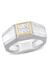 DELMAR TWO-TONE STERLING SILVER SQUARE CREATED MOISSANITE SOLITAIRE RING