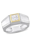 Delmar Two-tone Sterling Silver Square Created Moissanite Solitaire Ring In White