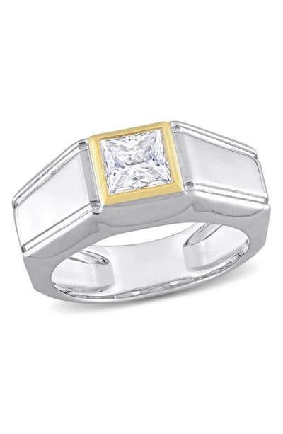 Delmar Two-tone Sterling Silver Square Created Moissanite Solitaire Ring In White