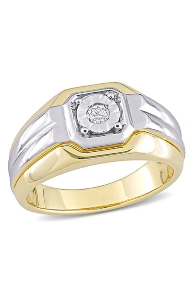 Delmar Two-tone Sterling Silver Diamond Ring In Yellow