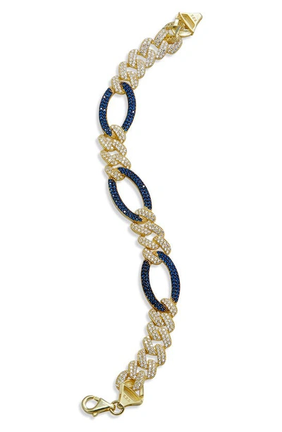 Savvy Cie Jewels Gold Plated Sterling Silver Cz Link Bracelet In Blue