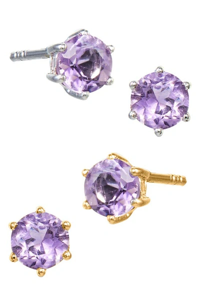 Savvy Cie Jewels Sterling Silver Amethyst Stud Earrings In Purple