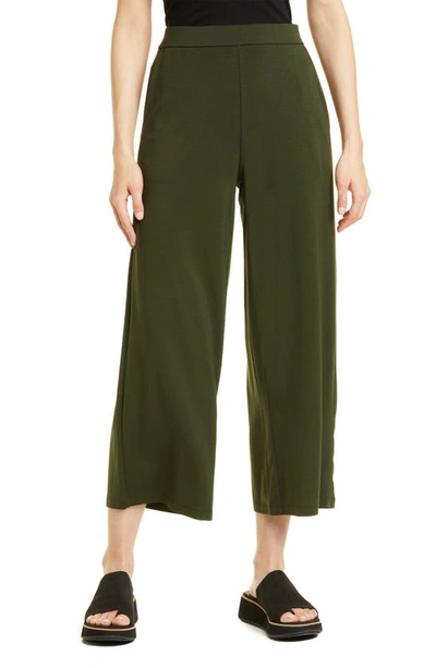 Eileen Fisher Cropped Wide-leg Jersey-knit Pant In Seaweed