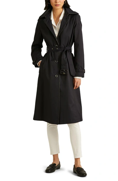 Ralph Lauren Water Resistant Cotton Blend Trench Coat With Removable Hood In Dk Navy