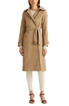 Ralph Lauren Water Resistant Cotton Blend Trench Coat With Removable Hood In Sand