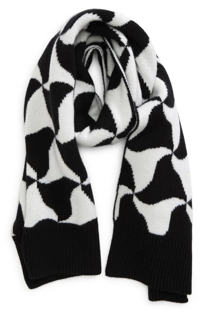 Bottega Veneta Ribbed-knit Patterned Scarf In Black/ White