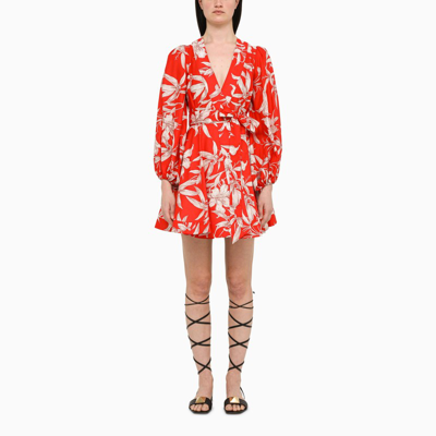 Lavi Coral Red Floral-print Clizia Shirt Dress