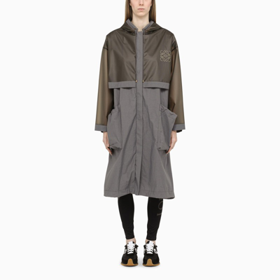 Loewe Cotton Blend Parka With Printed Anagram In Grey