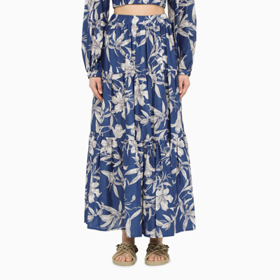 Lavi Blue Floral-print Long Skirt