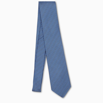 Ferragamo Blue/light Blue Silk Tie With Gancini Print