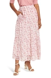 Gibsonlook Chiffon Tiered Printed Skirt In Blush Floral