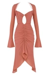 House Of Cb Reine Long Sleeve Silk Blend Cutout Midi Dress In Pink