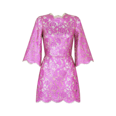 Dolce & Gabbana Floral Lace Dress In Pink