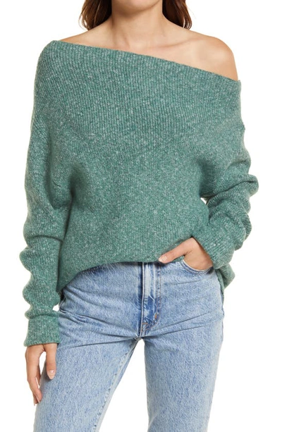 Treasure Bond Off The Shoulder Pullover In Green Deep Sea