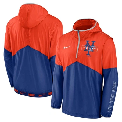 Nike Men's  Orange And Royal New York Mets Overview Half-zip Hoodie Jacket In Orange,royal
