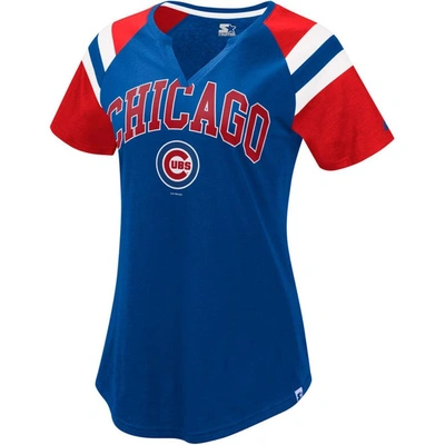 Starter Women's  Royal And Red Chicago Cubs Game On Notch Neck Raglan T-shirt In Royal,red