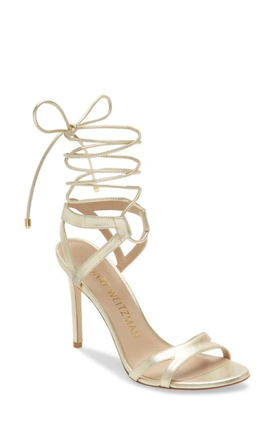 Stuart Weitzman Soiree 100 Lace-up Sandal In Platino