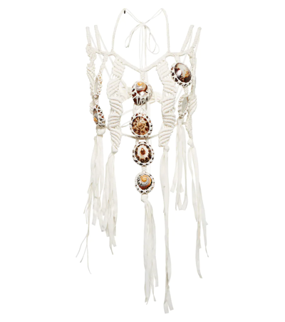 Chloé Larry Shell-embellished Crêpe De Chine Necklace In White