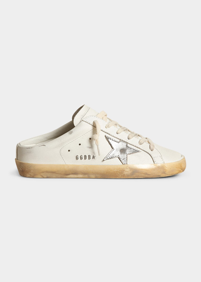 Golden Goose Superstar Sabot Leather Slide Sneakers In White/silver