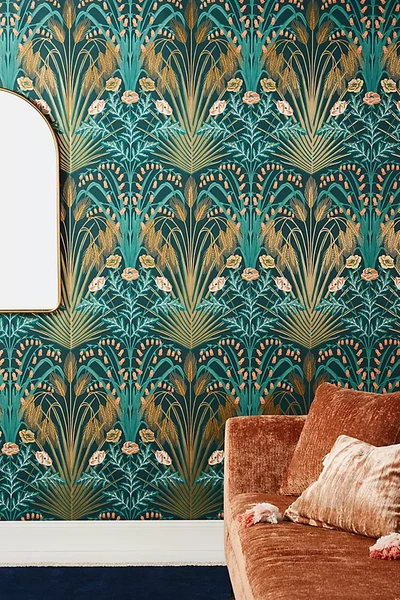 Anthropologie Blue Bell Wallpaper By  In Gold Size Swatch In Gold