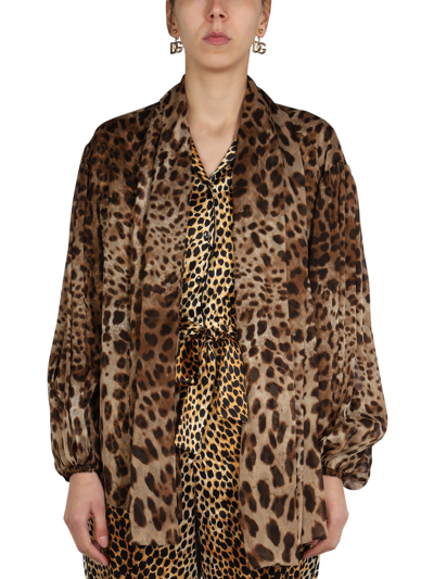 Dolce & Gabbana Leopard-print Chiffon Shirt In Animal Print