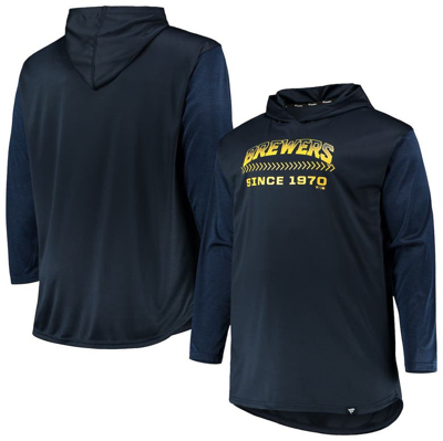 Profile Men's Navy, Heathered Navy Milwaukee Brewers Big And Tall Wordmark Club Pullover Hoodie In Navy,heathered Navy