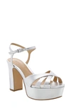 Schutz Keefa Metallic Leather Platform Sandals In White