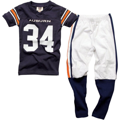 Wes & Willy Kids' Auburn Tigers #34 Youth Football Pajama Set In Navy