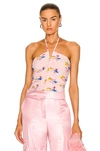 Ganni Floral-pattern Recycled Polyamide-blend Top In Light Lilac