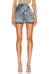 Y/project Draped-waist Stonewashed-denim Shorts In Ice Blue