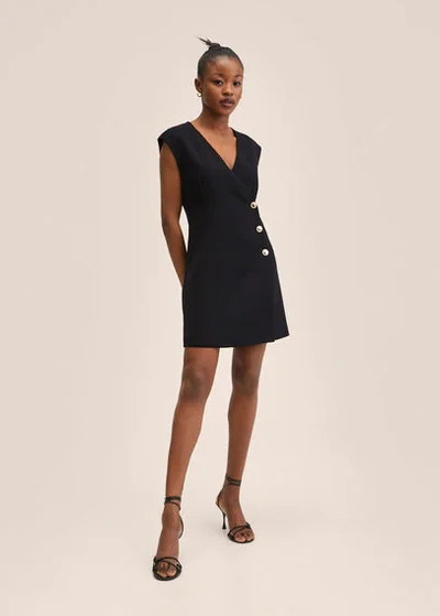 Mango Buttoned Wrap Dress Black ModeSens