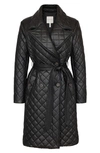 Avec Les Filles Faux Leather Quilted Trench Coat In Black