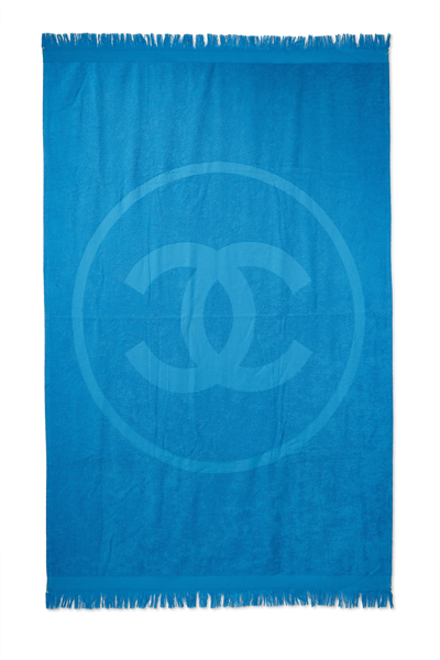 Pre-owned Chanel Blue 'cc' Terry Cloth Beach Towel Xl