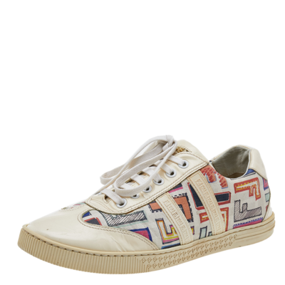 Pre-owned Fendi Multicolor Patent Leather And Ff Print Coated Canvas Low Top Sneakers Size 37.5