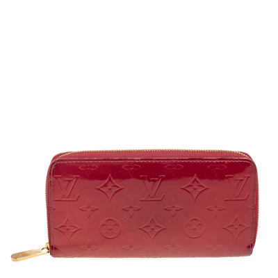 Pre-owned Louis Vuitton Pomme D'amour Monogram Vernis Zippy Wallet In Red
