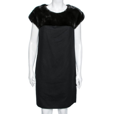 Pre-owned Loro Piana Black Cashmere & Brown Mink Fur Trimmed Dress M
