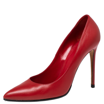 Pre-owned Gucci Tomato Red Leather Pointed-toe Pumps Size 40