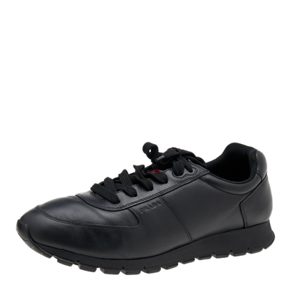 Pre-owned Prada Black Leather Low Top Trainers Size 43.5