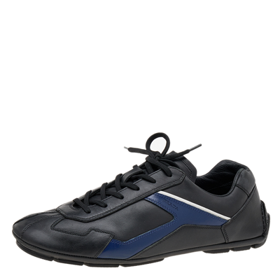 Pre-owned Prada Black/blue Leather Low Top Trainers Size 42