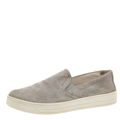 Pre-owned Prada Grey Suede Slip On Sneakers Size 37