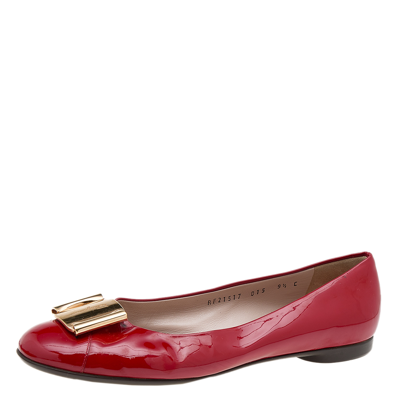 Pre-owned Ferragamo Red Patent Leather Sun Ballet Flats Size 40