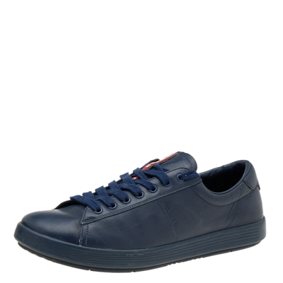 Pre-owned Prada Blue Leather Low Top Trainers Size 41.5