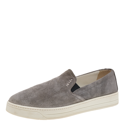 Pre-owned Prada Grey Suede Slip On Trainers Size 39.5